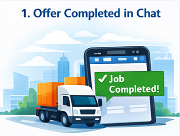 ExusTrans sohbet arayüzü içinde tamamlandı olarak işaretlenmiş ve onaylanmış taşıma siparişi